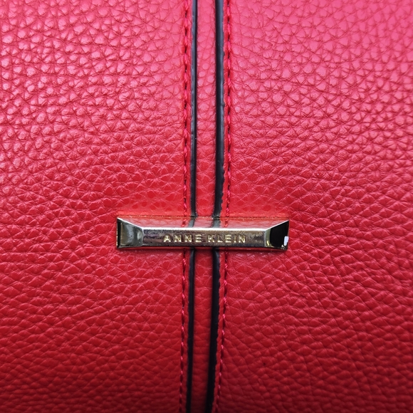 Anne Klein Red Pebbled Leather Shoulder Bag – Triple Compartment Tote - Picture 2 of 8